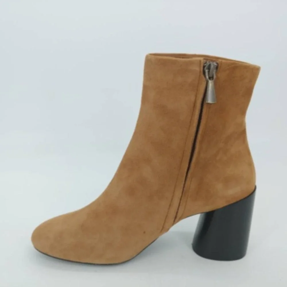 Linea Paolo Shoes Womens Ankle Boots Brown Black Block Heel Zipper 7.5
