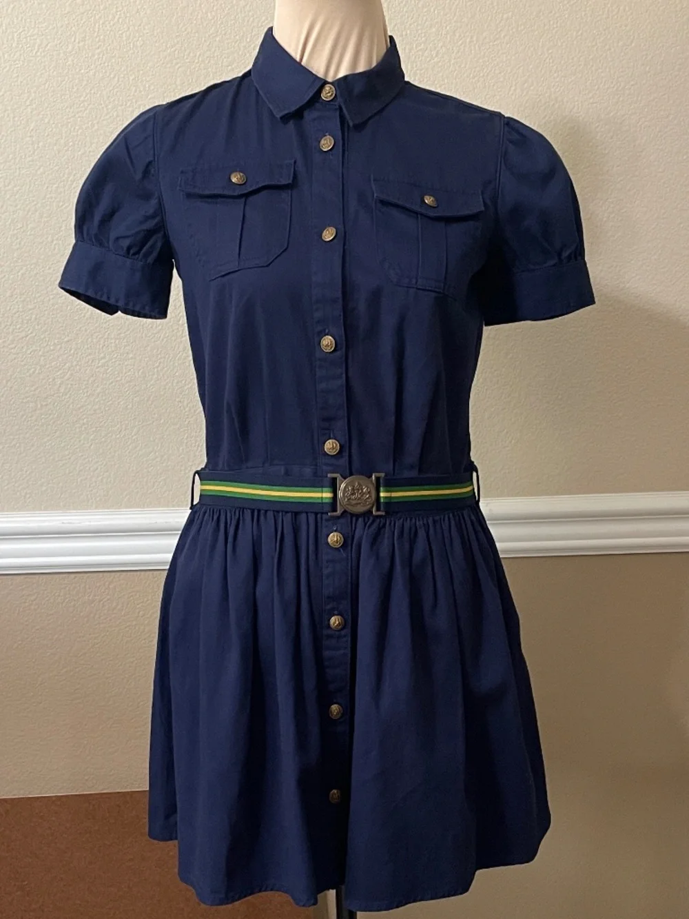 Polo Ralph Lauren Navy Blue Button Front Cotton Shirt Dress