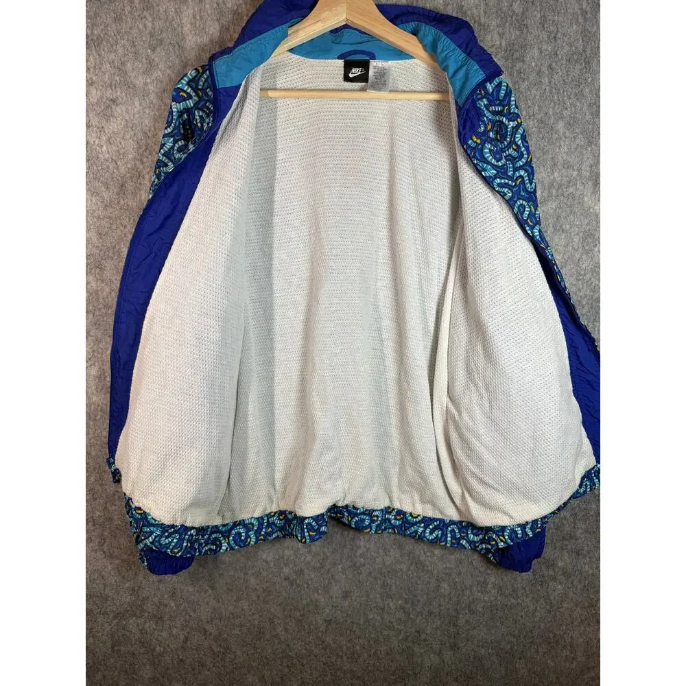 Vintage 90s Nike Abstract Print Windbreaker Blue Large Full Zip Oversized