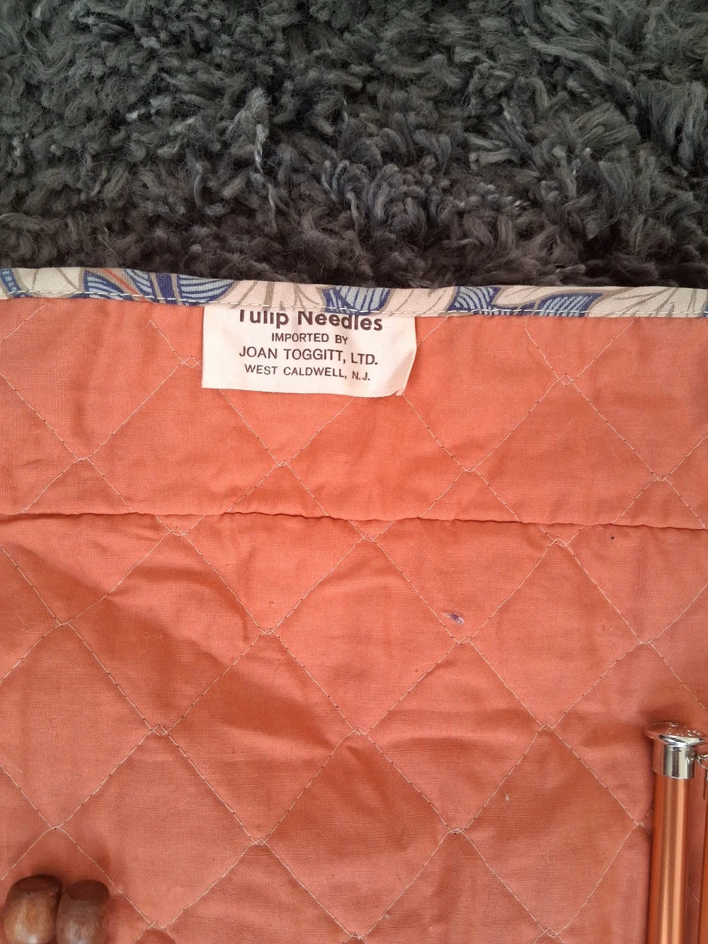 Quilted Knit Needle Roll with Coral Interior and Floral Pocket