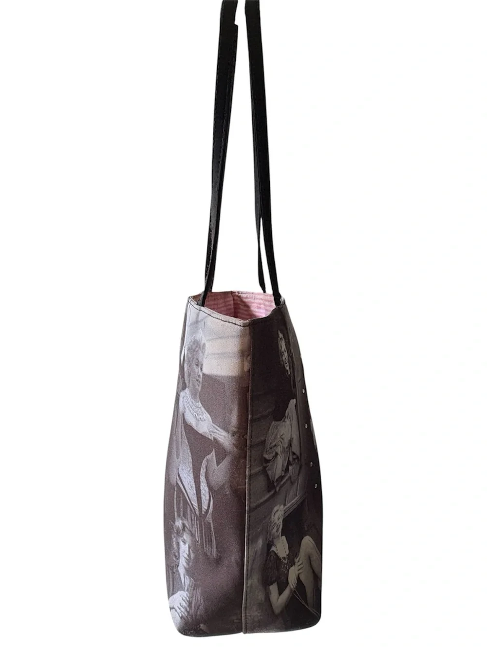 Marilyn Monroe Graphic Print Tote Bag, Lined Pink Interior, Black Handles