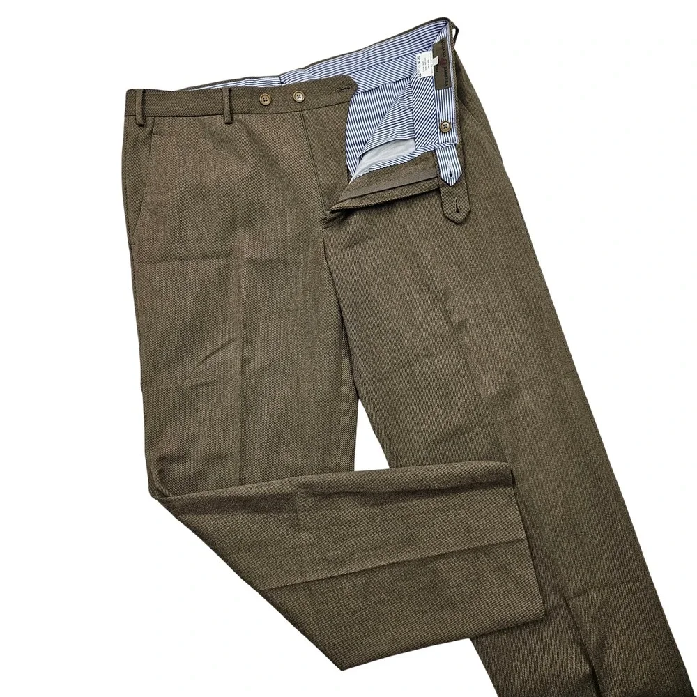 Luciano Barbera Dress Pants Mens 52 34x29 Brown Wool Italy Flat Front READ