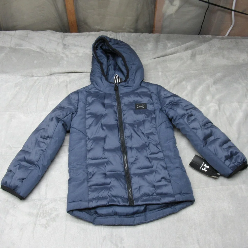 Under Armour Jacket Youth 4 Blue Hooded Insulated Light Pack Winter‎ Puffer NEW