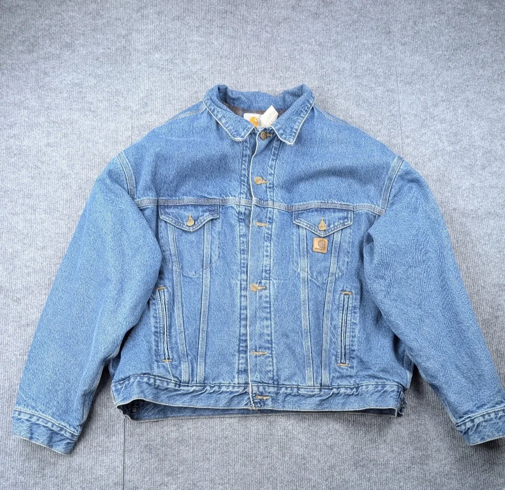 Carhartt Denim Jacket Mens 2XL Blanket Lined USA Made JB0998 Crispy Work Wear 90