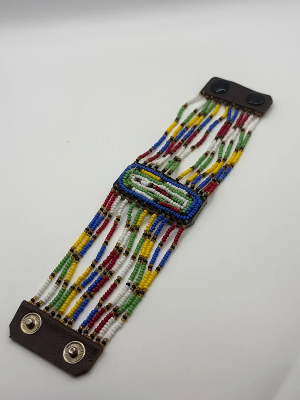 African Beaded Maasai Bracelet Multi-Color Snap Closure 7.5