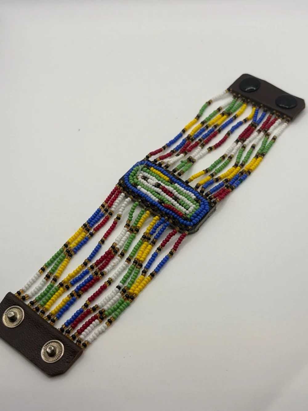 African Beaded Maasai Bracelet Multi-Color Snap Closure 7.5