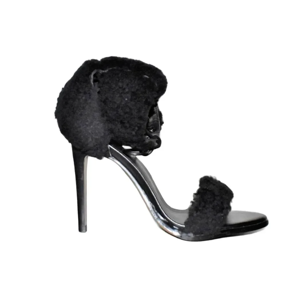 JAGGAR Transcendence Shearling Fur Heels in Black Lace Up Women's Size 8.5