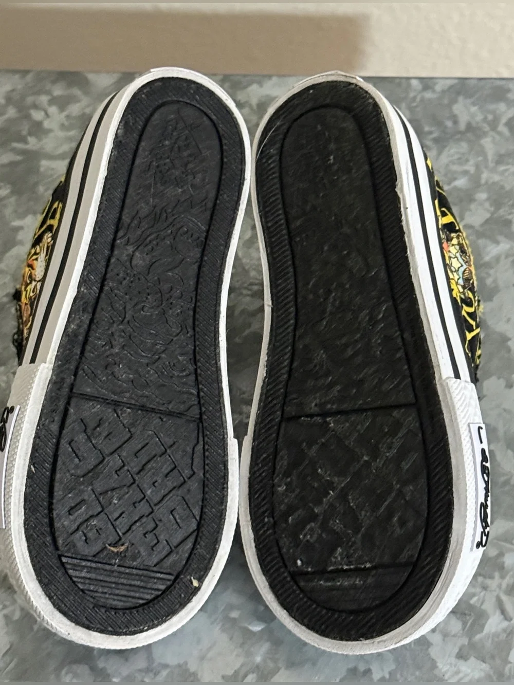 Ed Hardy Kids Black and Yellow Tattoo Graphic Slip-On Sneakers, Toddler Size 8