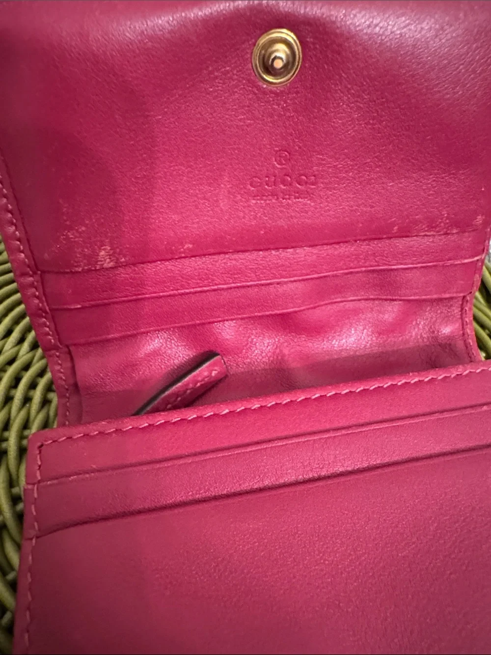 Gucci Pink Velvet LOVE Pearl Embellished Wallet with Gold GG
