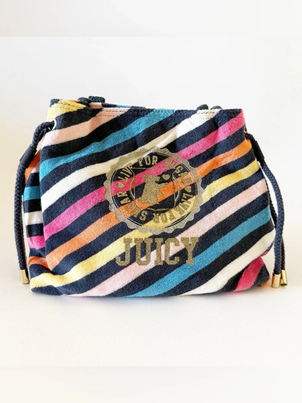 Juicy Couture Bag Terry Cotton Multicolor Striped Shoulder Beach Travel Small