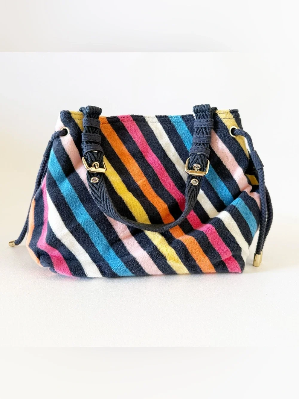 Juicy Couture Bag Terry Cotton Multicolor Striped Shoulder Beach Travel Small