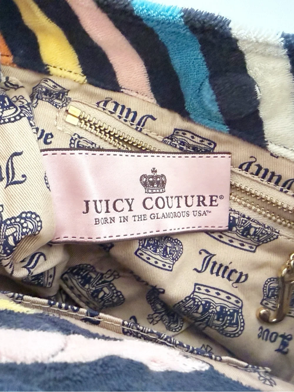 Juicy Couture Bag Terry Cotton Multicolor Striped Shoulder Beach Travel Small
