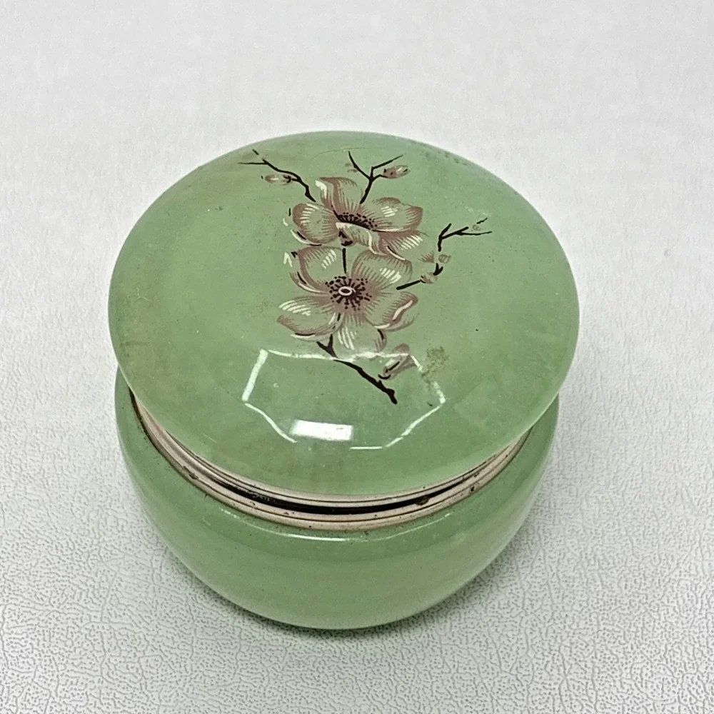 Vintage Aram Alabaster Jewlery Trinket Box Floral Design Made in Florence Italy