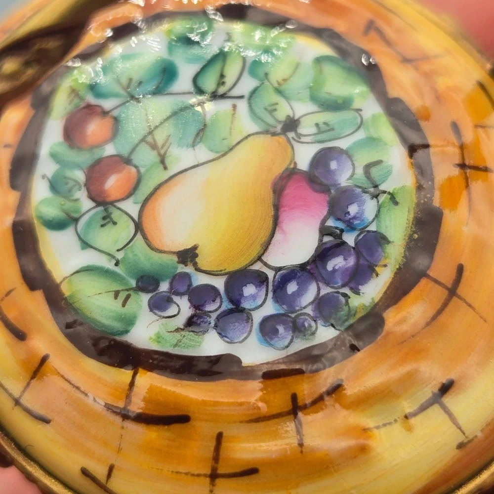 Vintage Limoges Trinket Box Fruit Basket Hand Painted Pear Grapes France