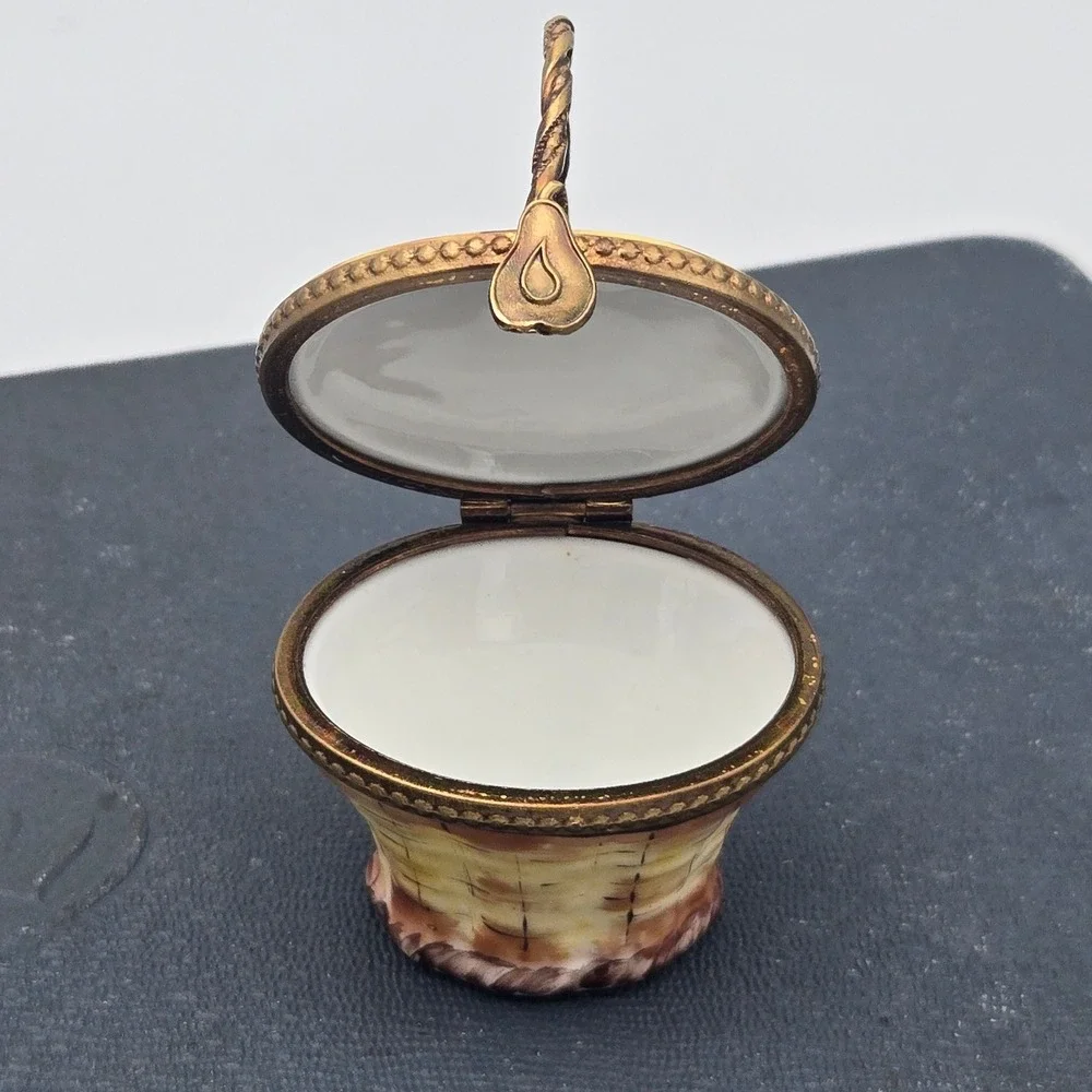 Vintage Limoges Trinket Box Fruit Basket Hand Painted Pear Grapes France