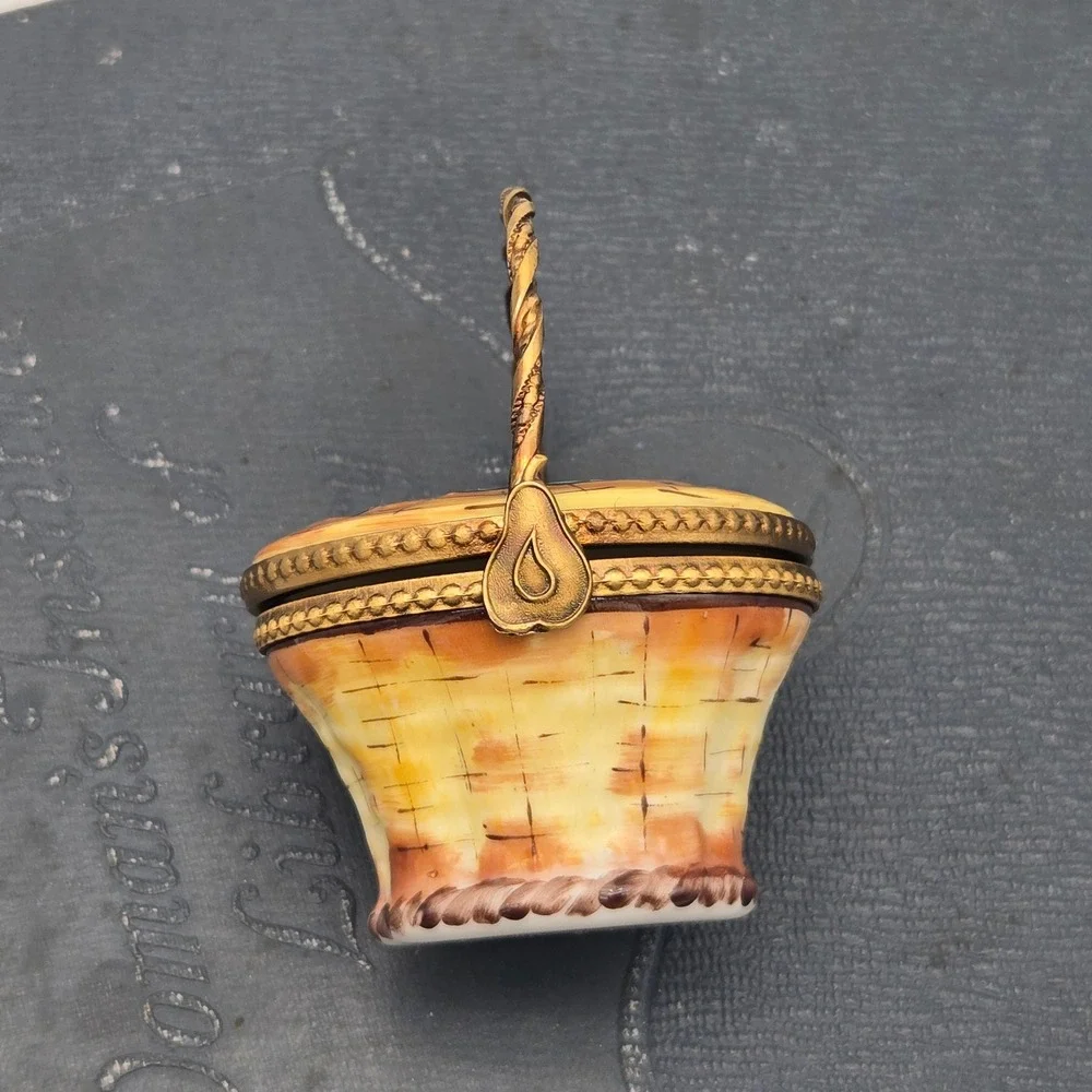 Vintage Limoges Trinket Box Fruit Basket Hand Painted Pear Grapes France