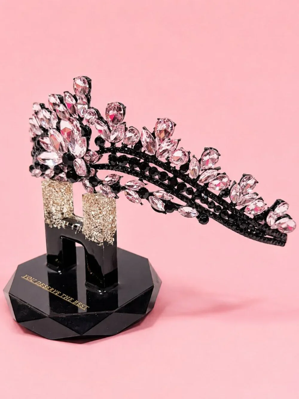 black pink tiara, Princess tiara, Halloween costume crown, Flower Girl headband