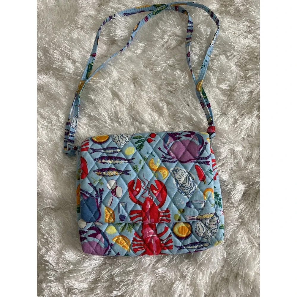 Vera Bradley Seafood Boil Crossbody Bag Blue Quilted Lobster Crab Nautical Print