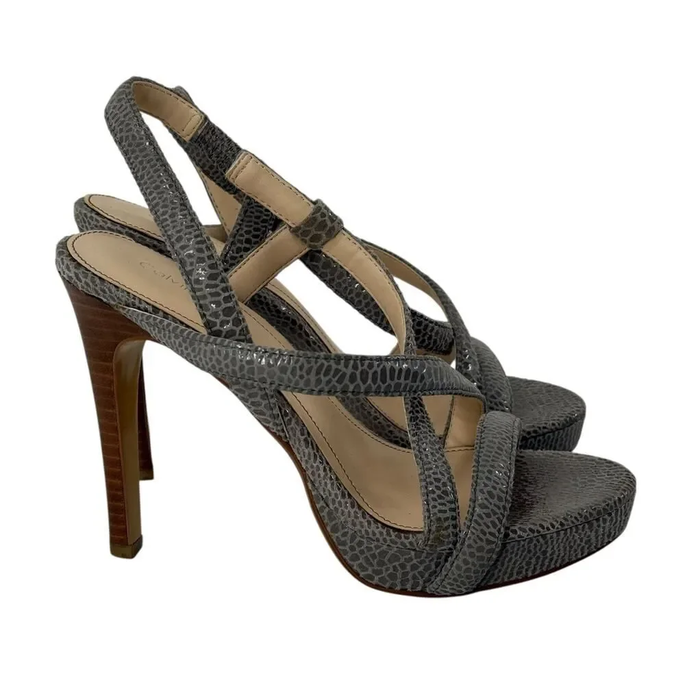 Calvin Klein High Heels Size 5.5 Gray Snakeskin Pattern Platform Prarie Stiletto