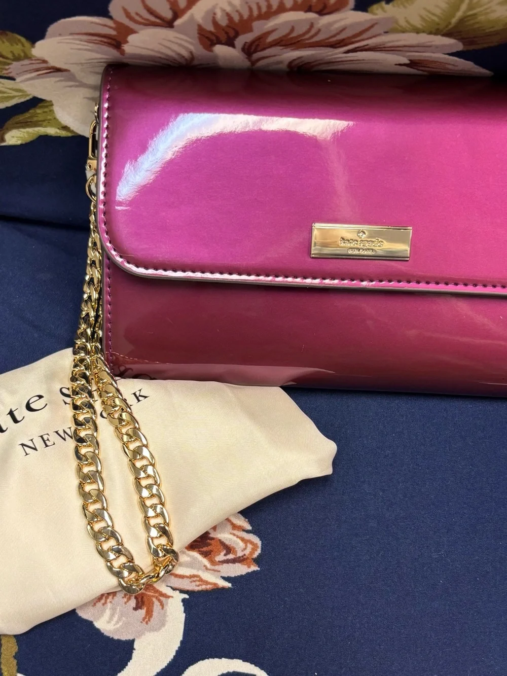 Kate Spade Kenzie Patent Wallet & Card Holder Gift Set Plum Metallic New