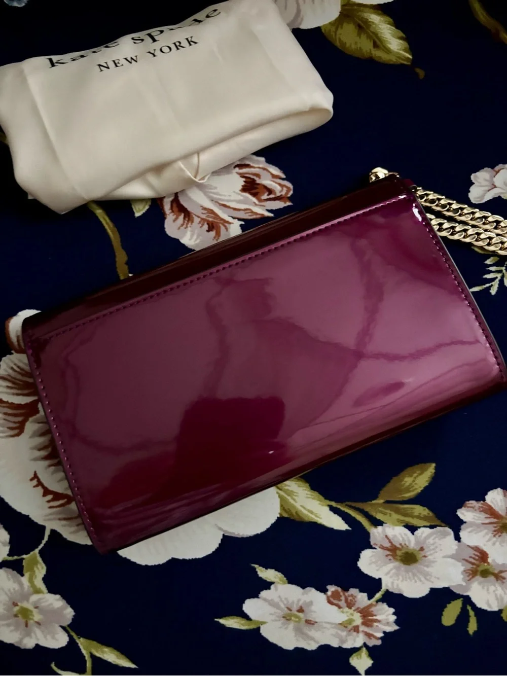 Kate Spade Kenzie Patent Wallet & Card Holder Gift Set Plum Metallic New