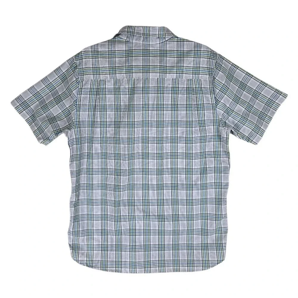 North Face Shirt Mens L Plaid Short Sleeve Button Up Green Blue Outdoor