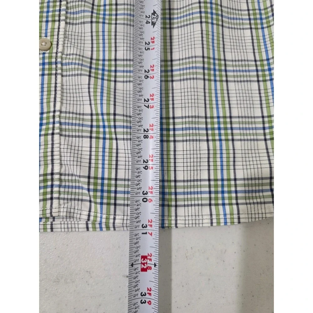 North Face Shirt Mens L Plaid Short Sleeve Button Up Green Blue Outdoor