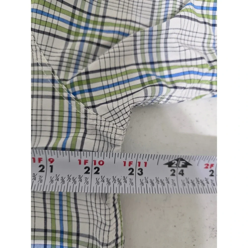 North Face Shirt Mens L Plaid Short Sleeve Button Up Green Blue Outdoor