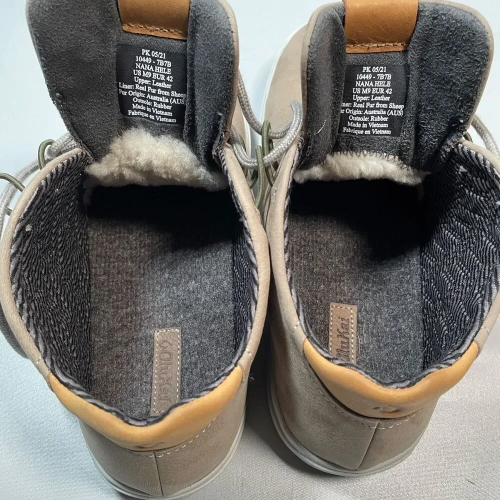 Olukai Nana Hele Wai‘apo Chukka Boots Beige Sneakers Sheep Fur Men’s Size 9