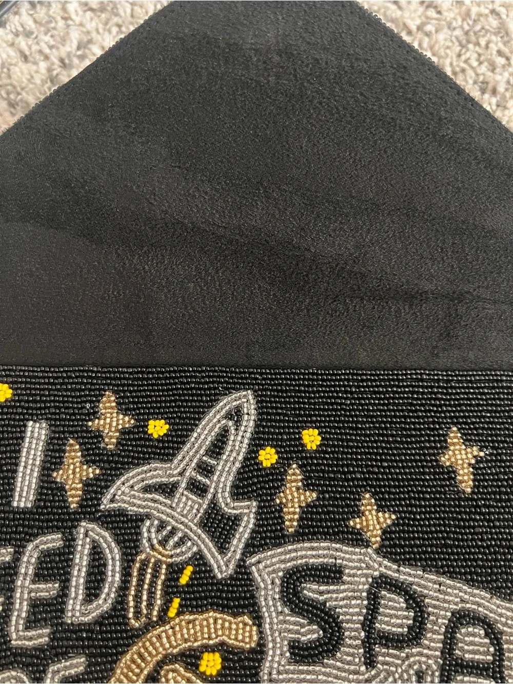 Black Beaded 'I Need More Space' Evening Clutch