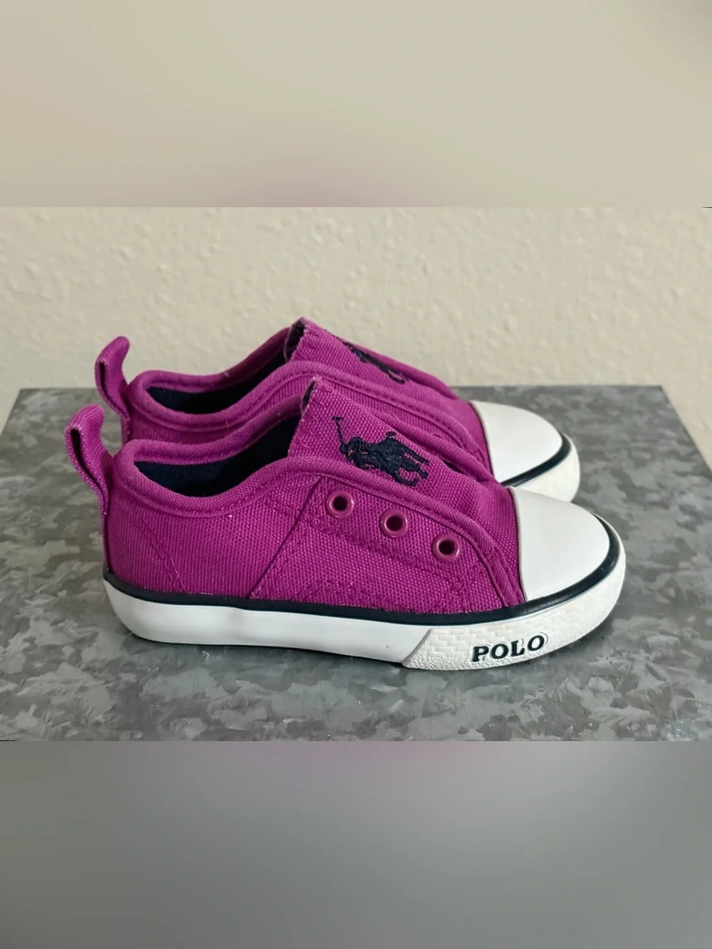 Polo by Ralph Lauren Raymond Kids Slip-On Canvas Sneakers, Berry Pink, Size 4.5