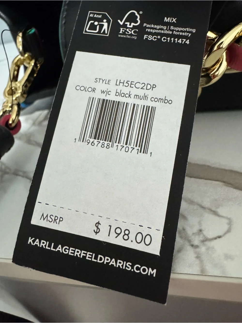 Karl Lagerfeld Black Shoulder Bag with Gold Rainbow-Trim Chain