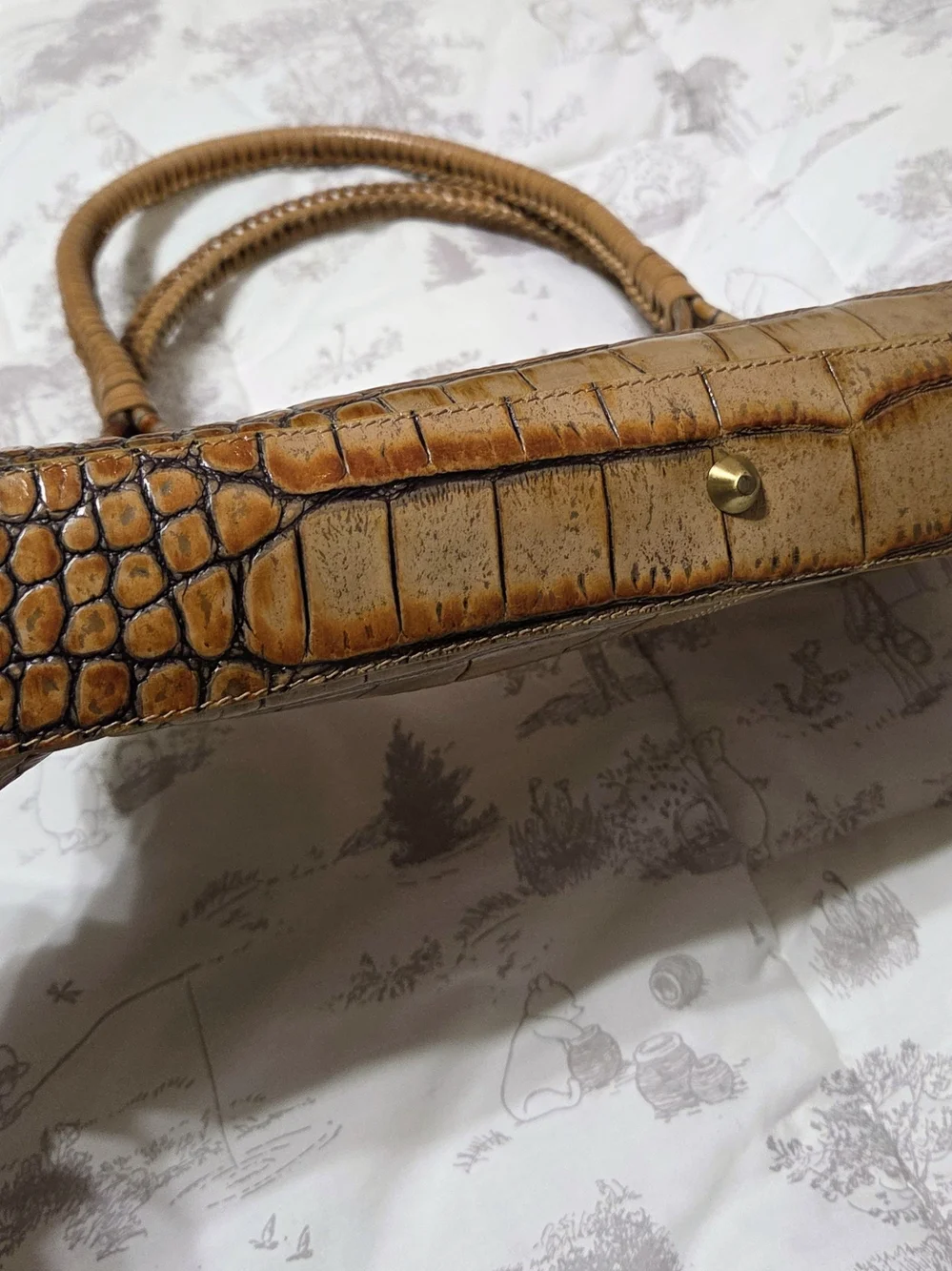 Preston & York Brown Croc Embossed Small Satchel Top Handle Zip Gold Hardware