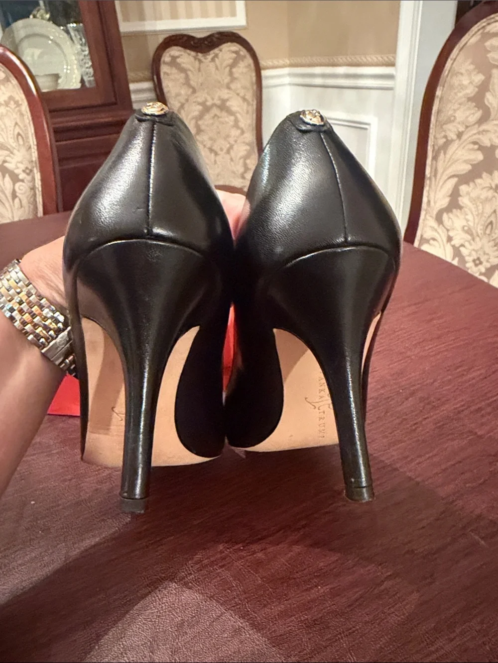 Ivanka Trump Black Leather Peep-Toe Heels