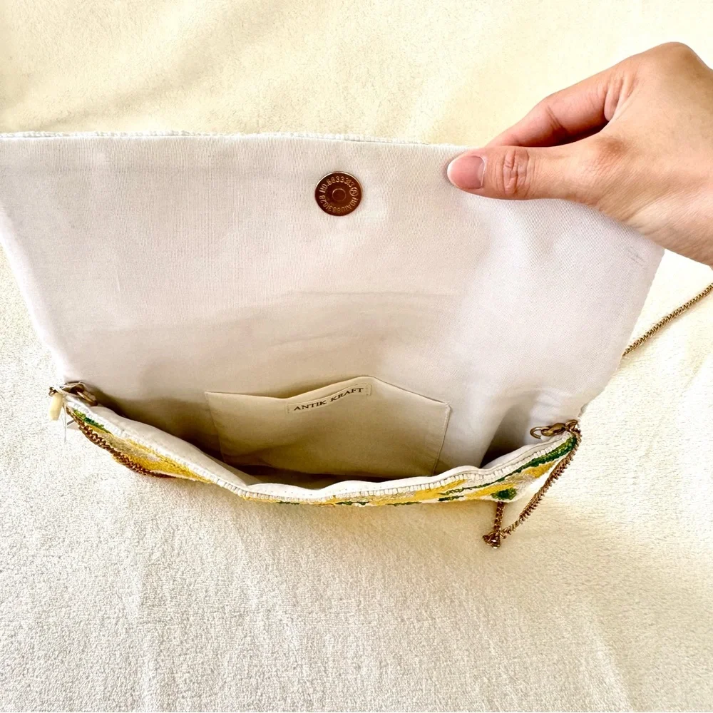 Antik Kraft Beaded Lemon Fold-Over Clutch / Crossbody Bag