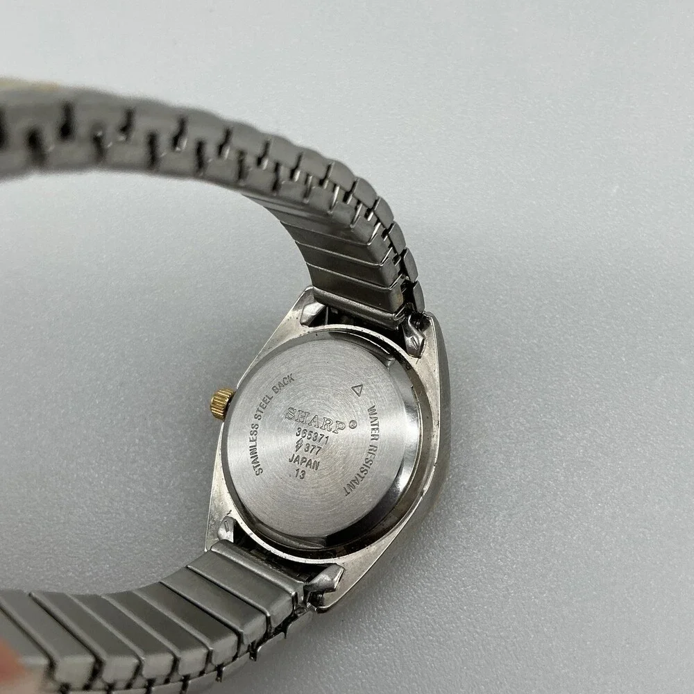 Vintage Sharp Womens Watch 24mm Black Dial Two Tone Stretch Band New Battery