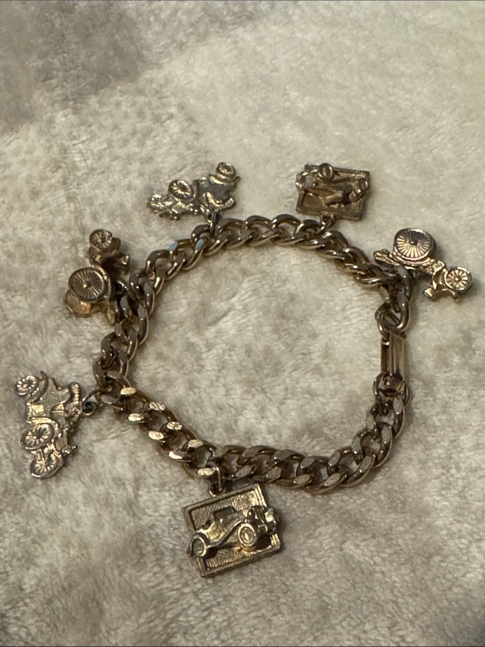 Vintage Gold Charm Bracelet with Car & Carriage Charms