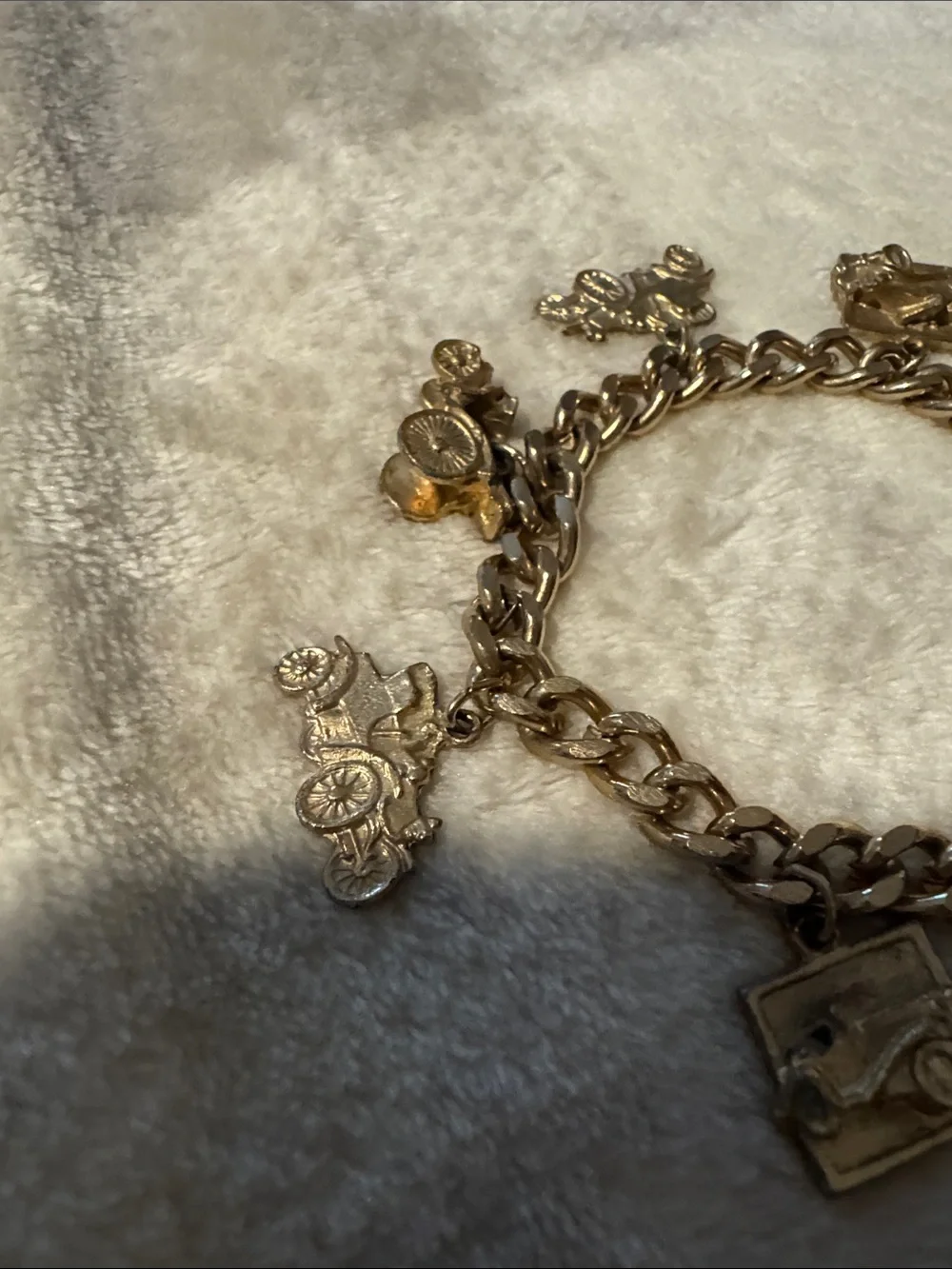 Vintage Gold Charm Bracelet with Car & Carriage Charms