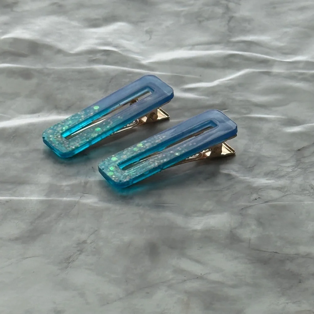 Blue Glitter Hair Clips
