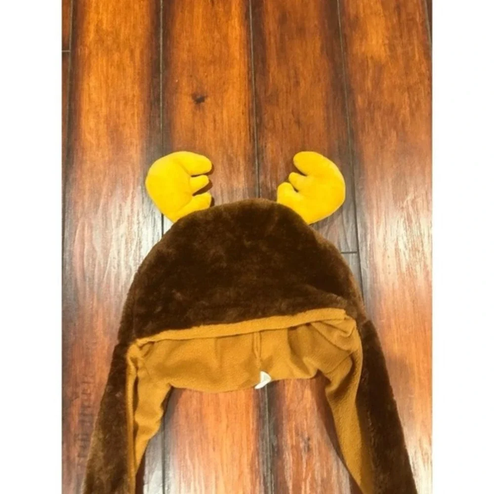 Super Z Cute Plush Animal Hat Winter Warm Winter brown moose with pockets gloves