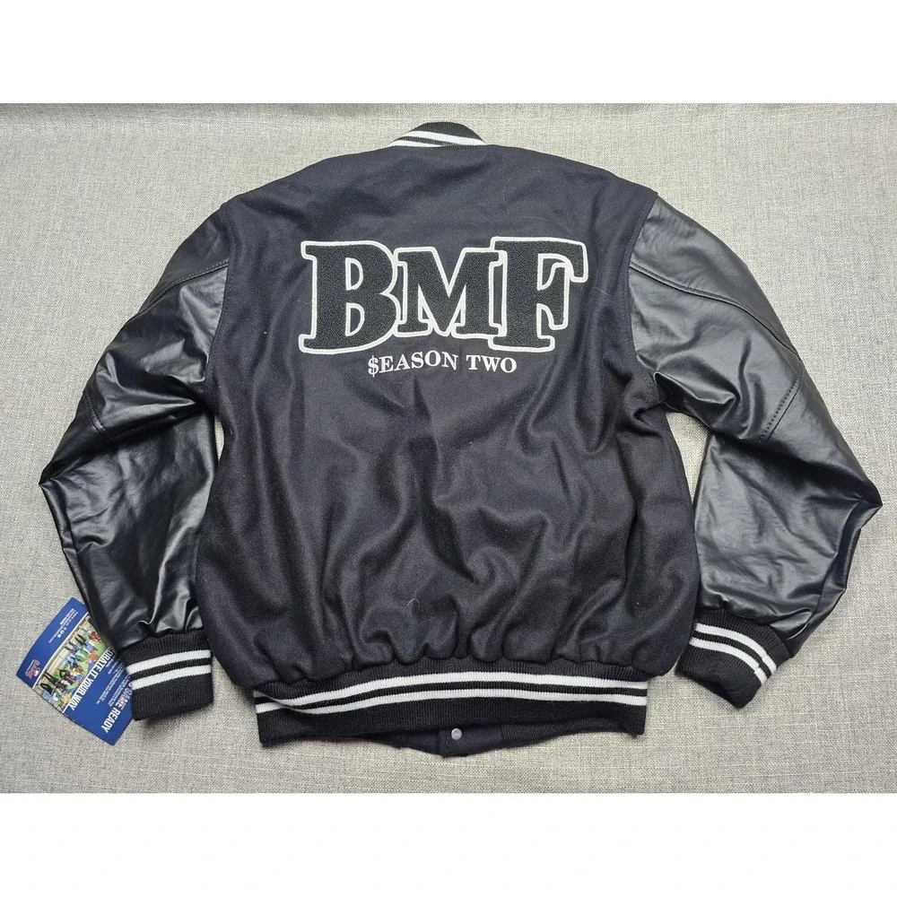 BMF Black Mafia Family Jacket Mens Medium Leather Wool Varsity Cast Crew