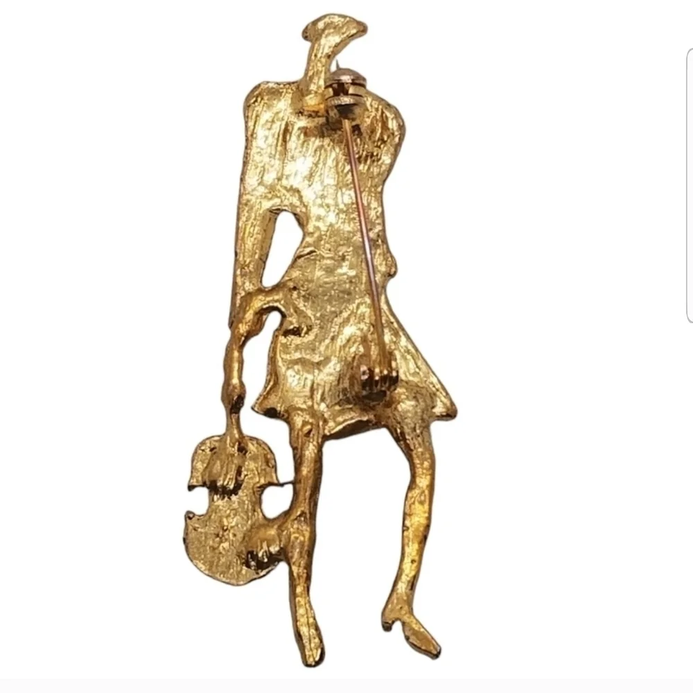 VINTAGE 80S MODERNIST  FASHIONABLE VIOLINIST LARGE BROOCH