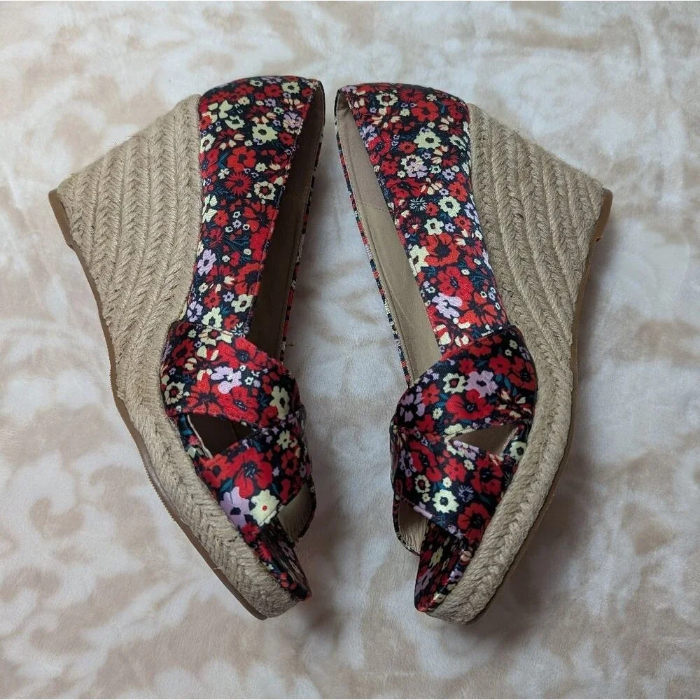 Allegra K Women's Peep Toe Platform Floral Espadrille Wedge Sandals Size 9