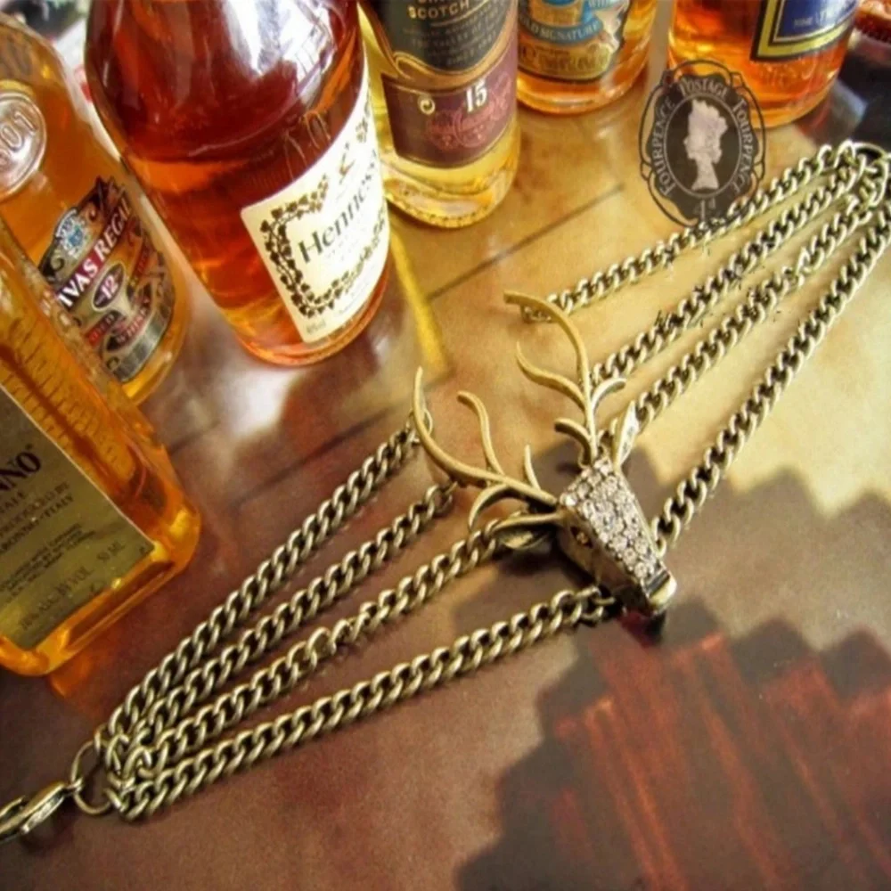 Antique Rhinestone Gold Deer Chain Bracelet