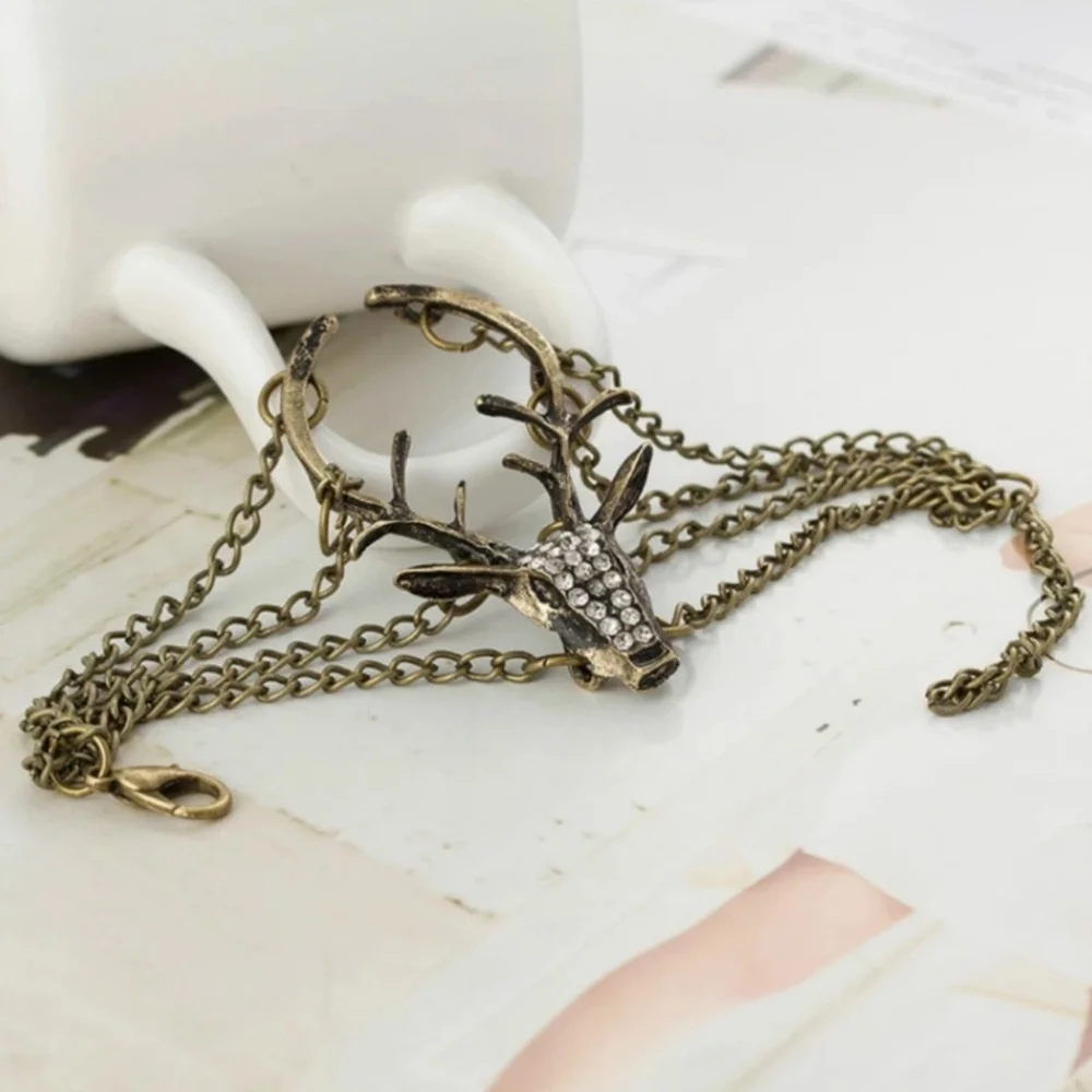 Antique Rhinestone Gold Deer Chain Bracelet