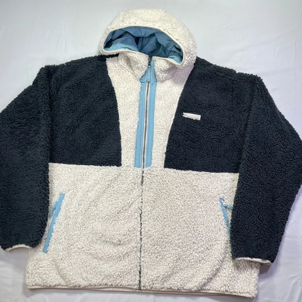 Columbia Backbowl Black and Cream Sherpa Jacket Coat Full Zip Light Blue - XXL