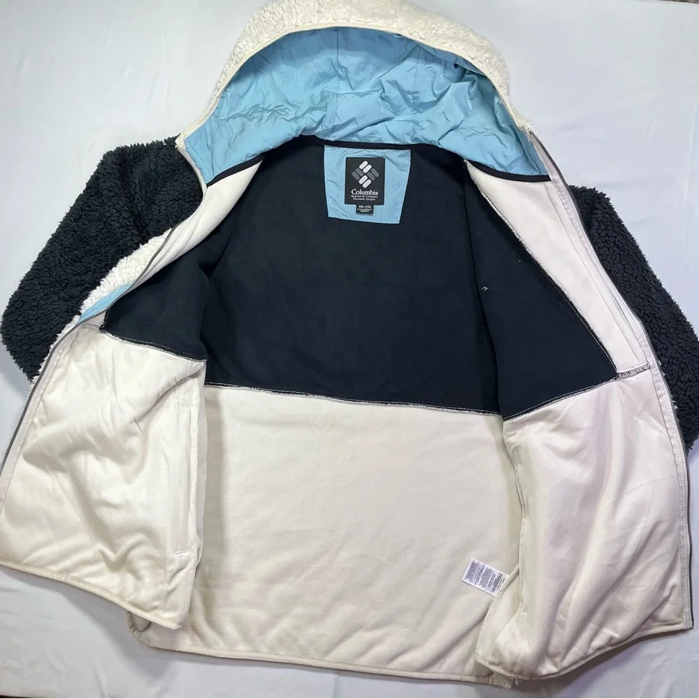 Columbia Backbowl Black and Cream Sherpa Jacket Coat Full Zip Light Blue - XXL