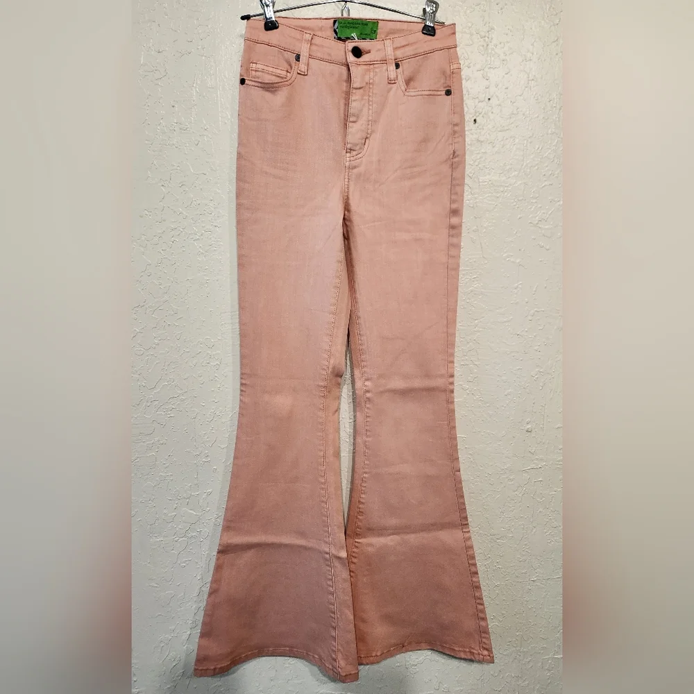 Sandrine Rose + Free People High Rise Flare Jean Petal Pink Sz 25 NWT