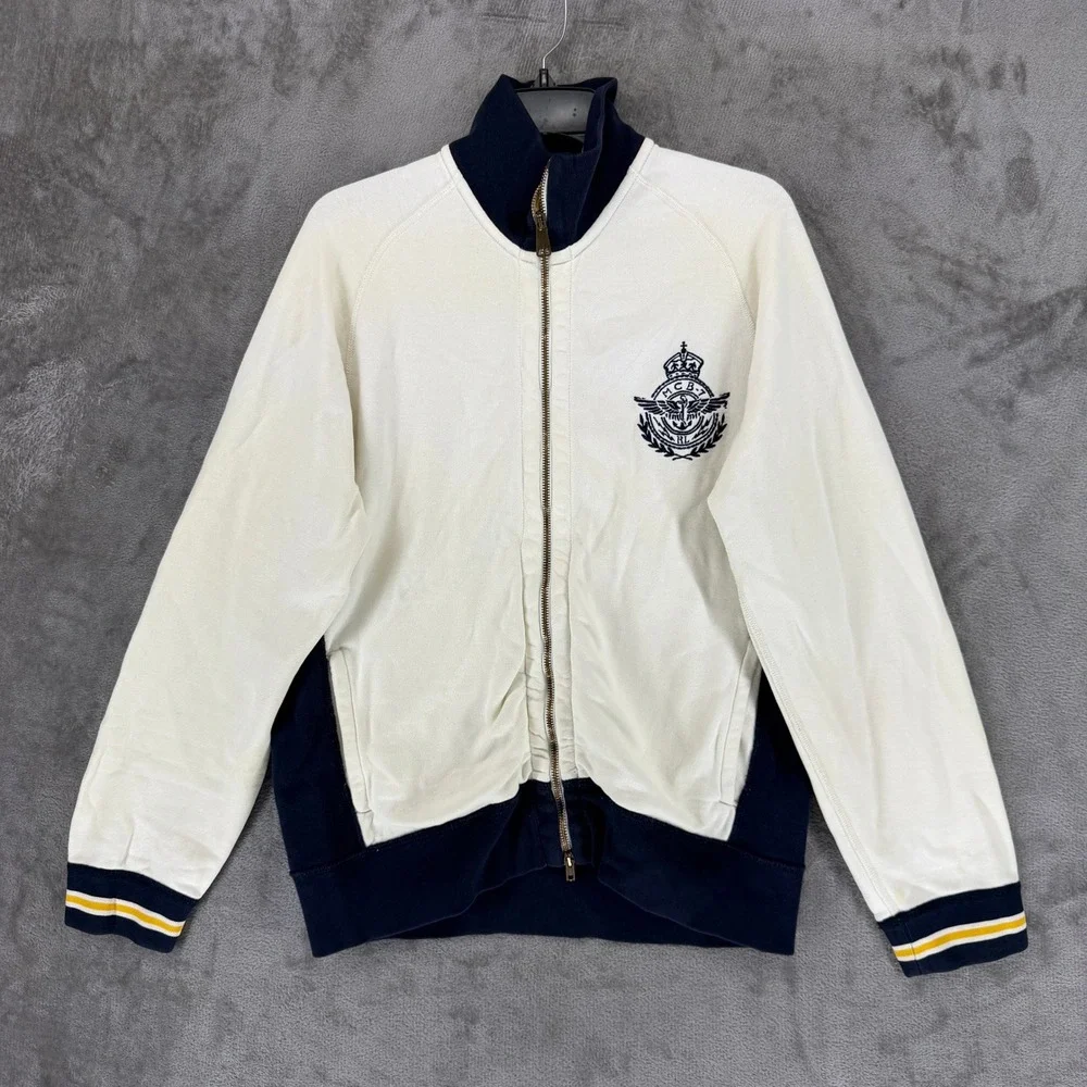 Polo Ralph Lauren Mens Track Jacket Cream Navy MCB-7 Crest Full Zip Large