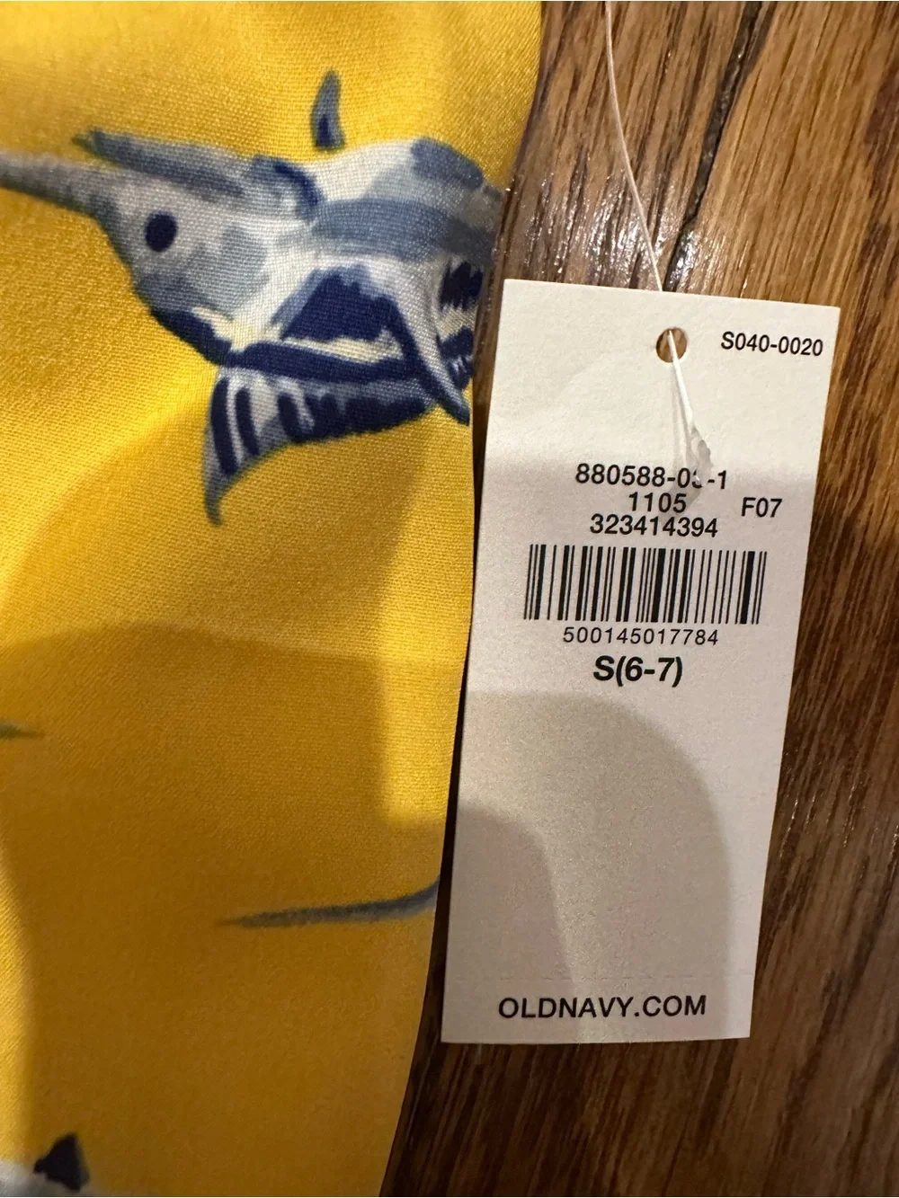 Old Navy Navy Blue Top Gun Tee & Yellow Shark Print Shorts